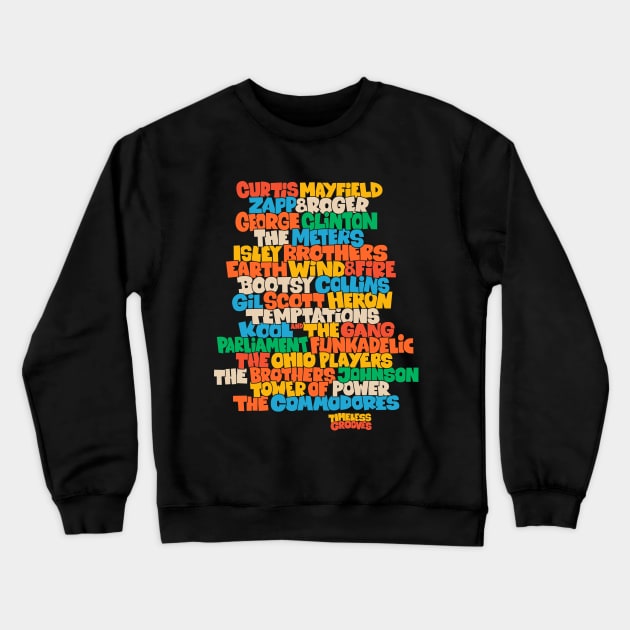 Funk Legends: The Groovy Rhythm of Cult Bands Crewneck Sweatshirt by Boogosh